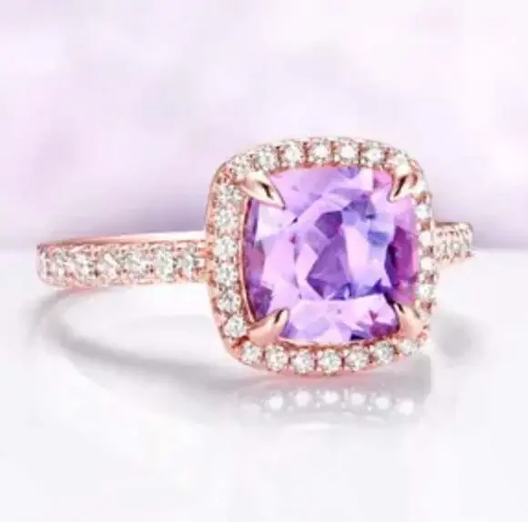 1.1 Carat Amethyst Sapphire Cushion Cut Purple Color Gemstone & White Crystal Ha - Picture 1 of 3